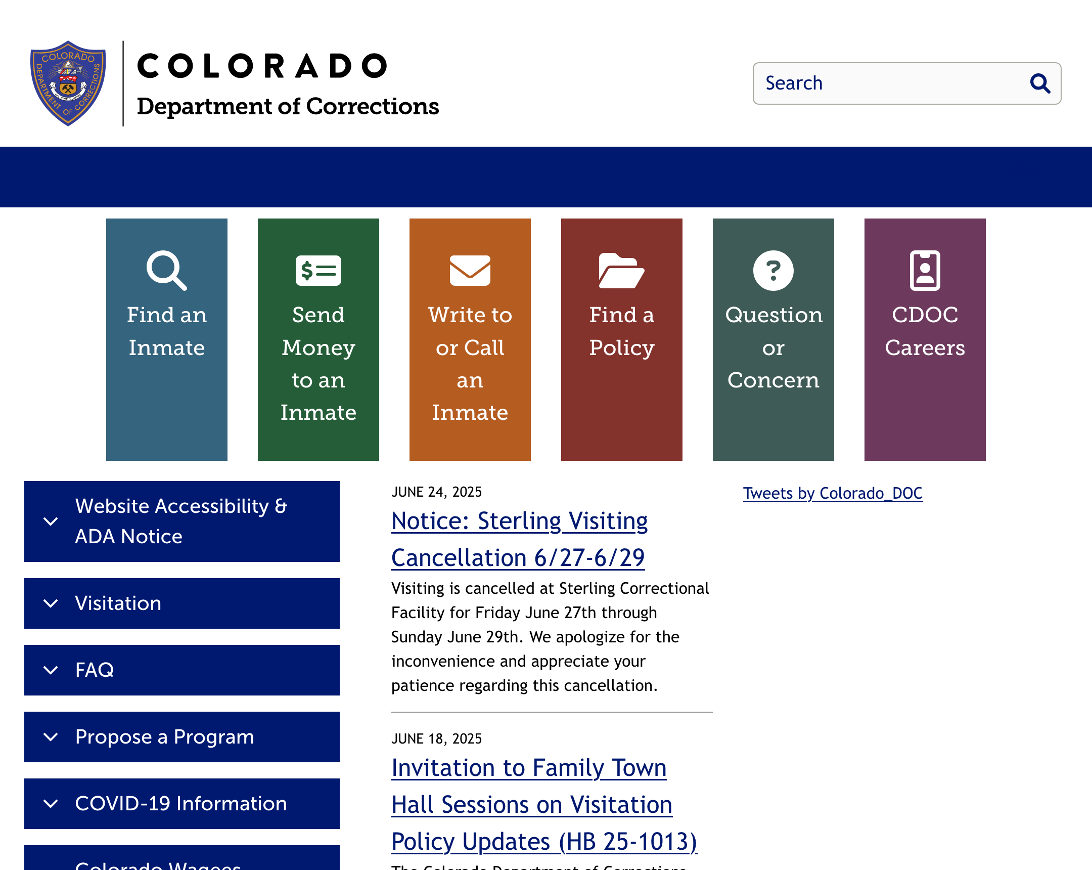 Screenshot of cdoc.colorado.gov
