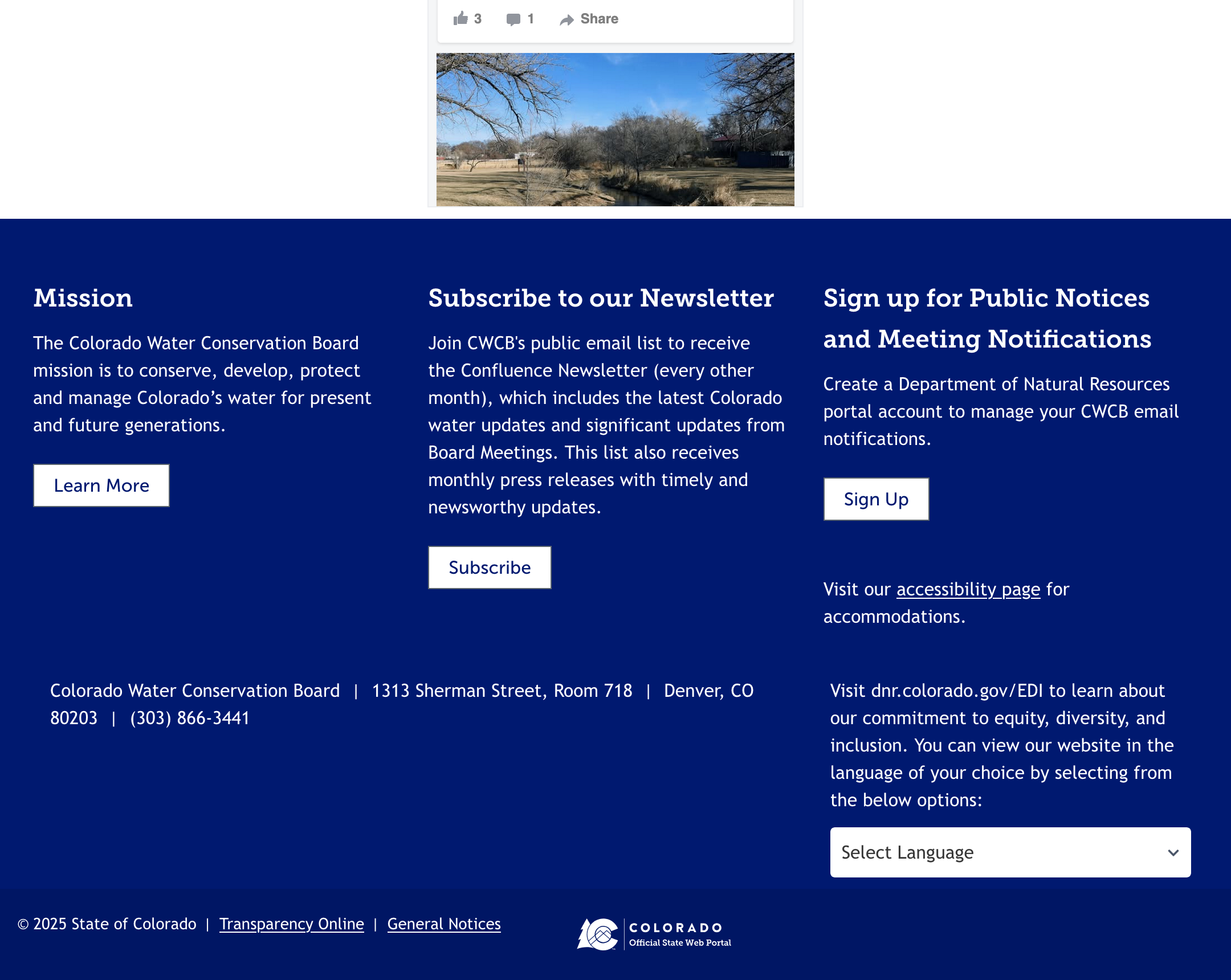 Screenshot of cwcb.colorado.gov