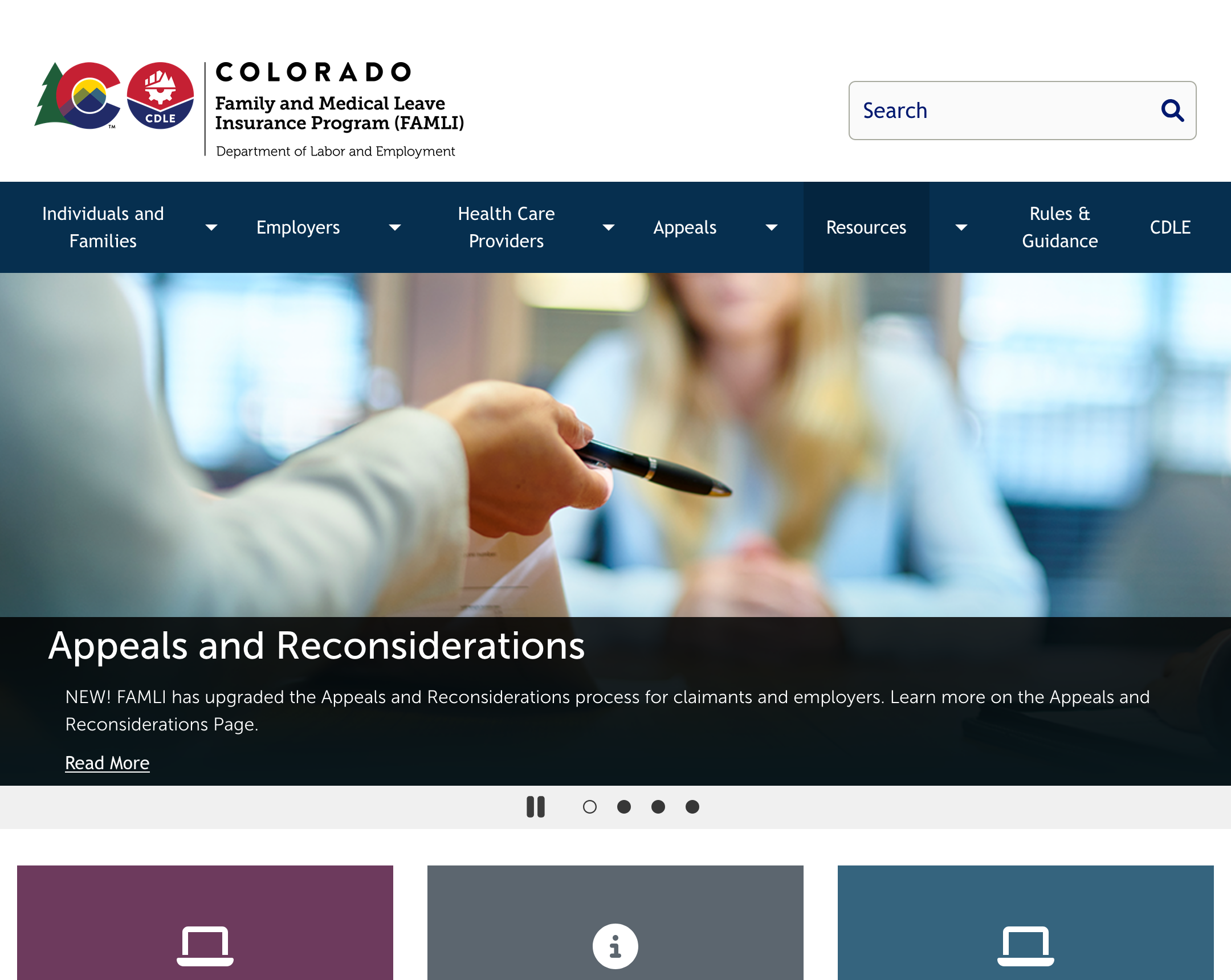 Screenshot of famli.colorado.gov