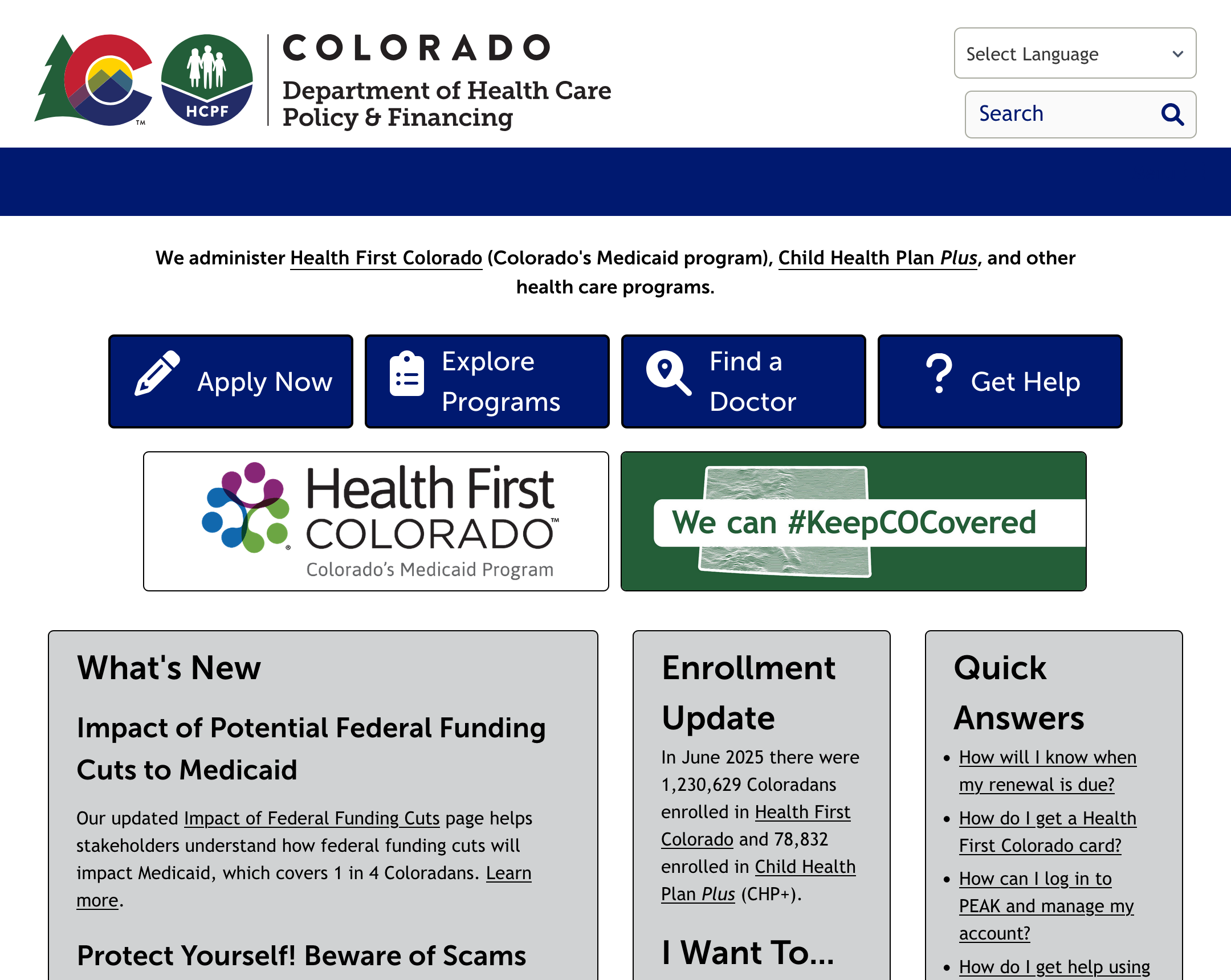 Screenshot of hcpf.colorado.gov