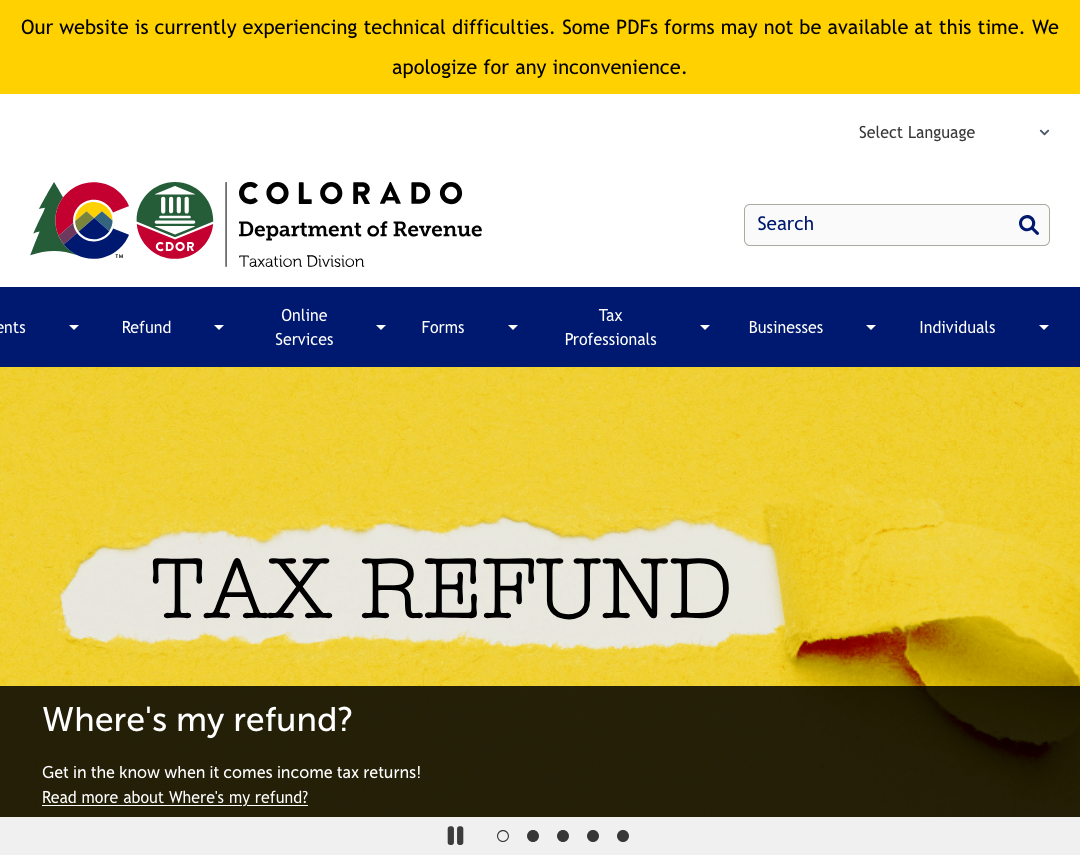 Screenshot of tax.colorado.gov