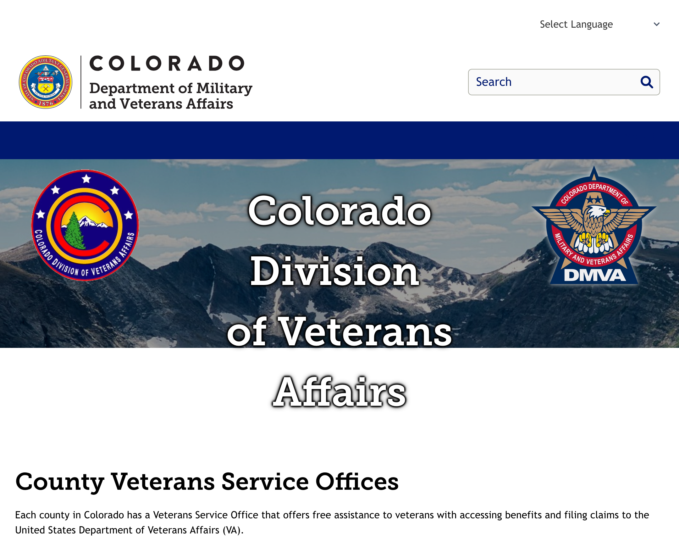 Screenshot of vets.colorado.gov